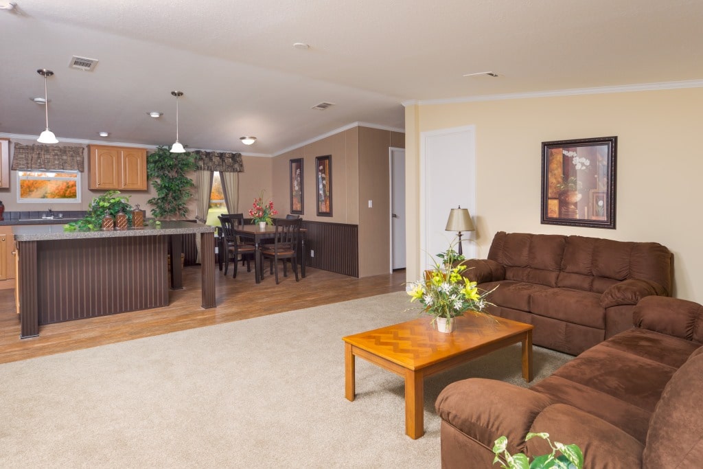 The Peyton model living area directly across from the open kitchen